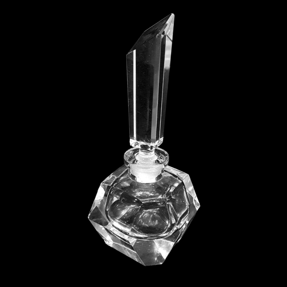 Vintage 1930s Art Deco Cut Crystal Chunky Hexagon Boudoir Perfume Bottle